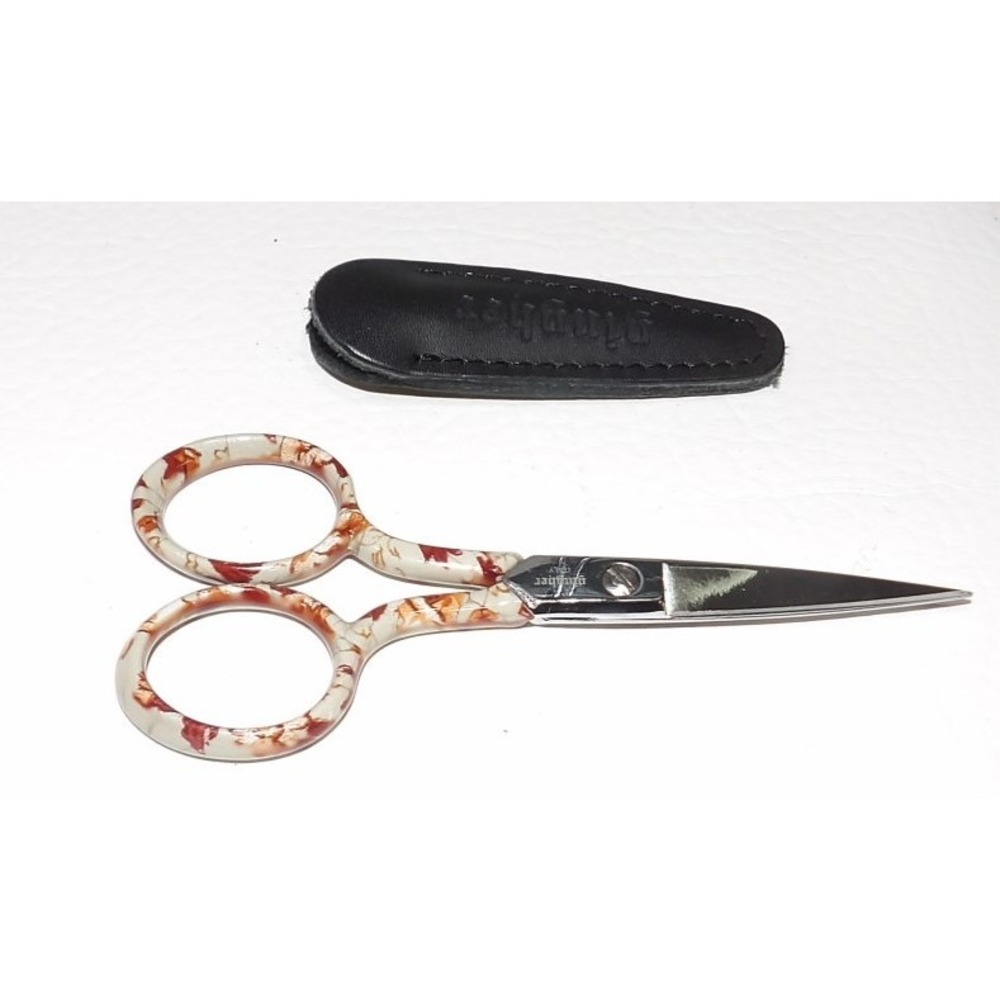 Gingher 4 Inch Embroidery Scissors Designer Series Floral Handle Leather Sheath